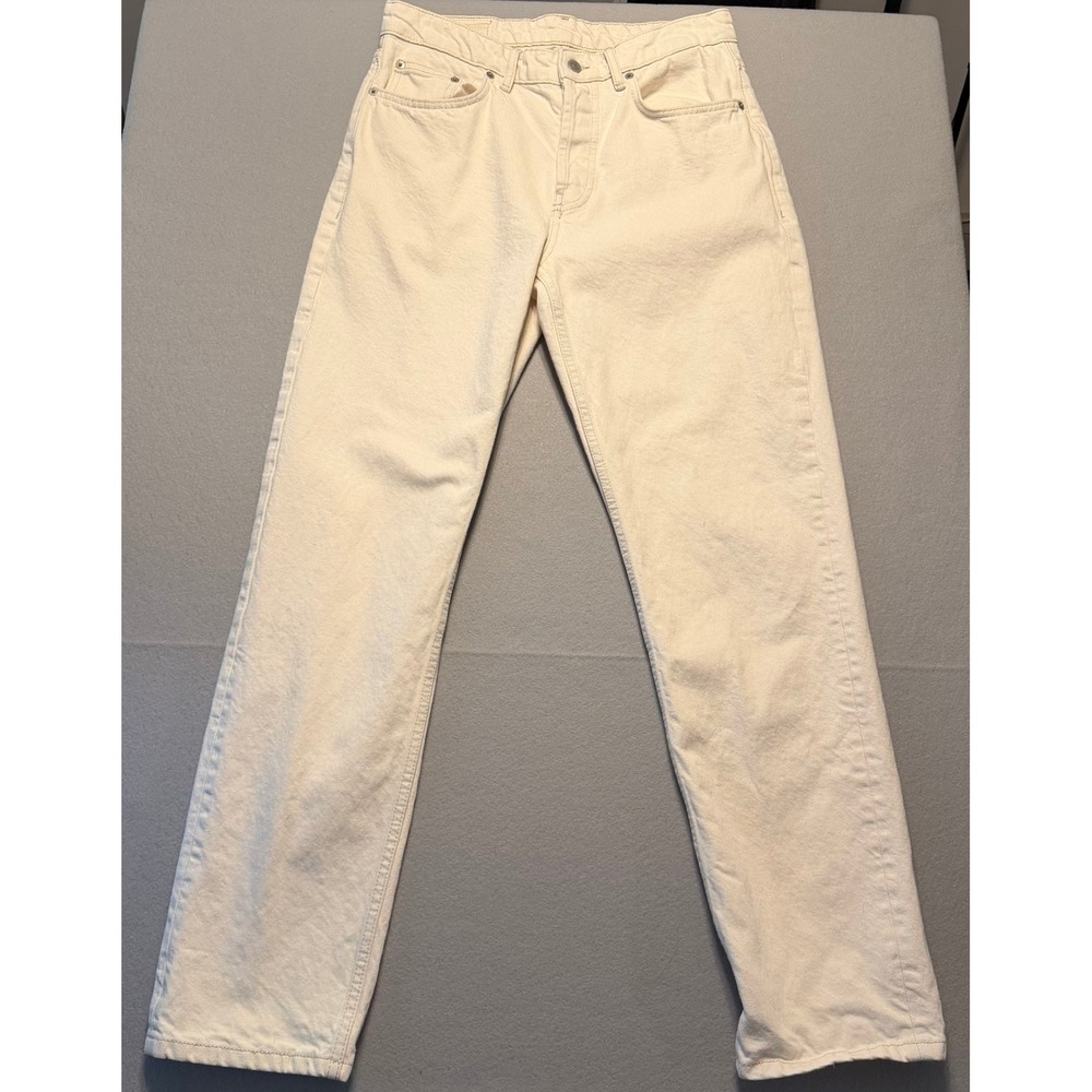 Zara Origins Straight Leg Denim Jeans Cream Off-White Women Size 31